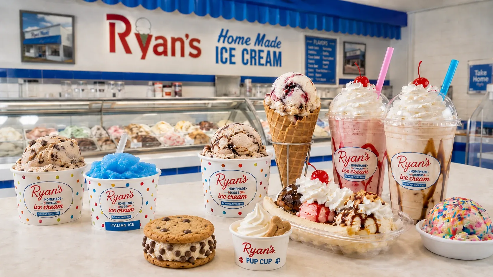 Pre-packed quarts and frozen treats in the case at Ryan's