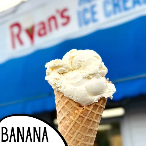Fresh banana ice cream scooped on a waffle cone