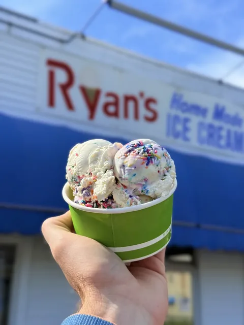Cake batter ice cream with rainbow sprinkles in a green cup