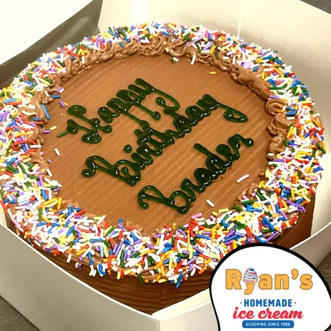 Custom chocolate ice cream cake with sprinkle border from Ryan's