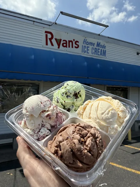 Ice cream flight sampler tray with four homemade flavors