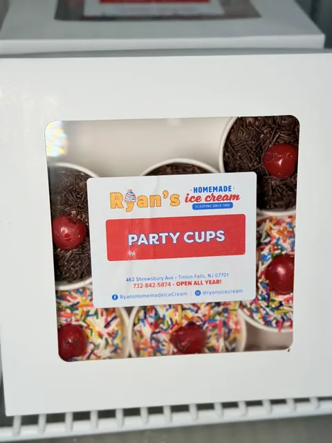 Boxed party cups to go from Ryan's Homemade Ice Cream in Tinton Falls NJ