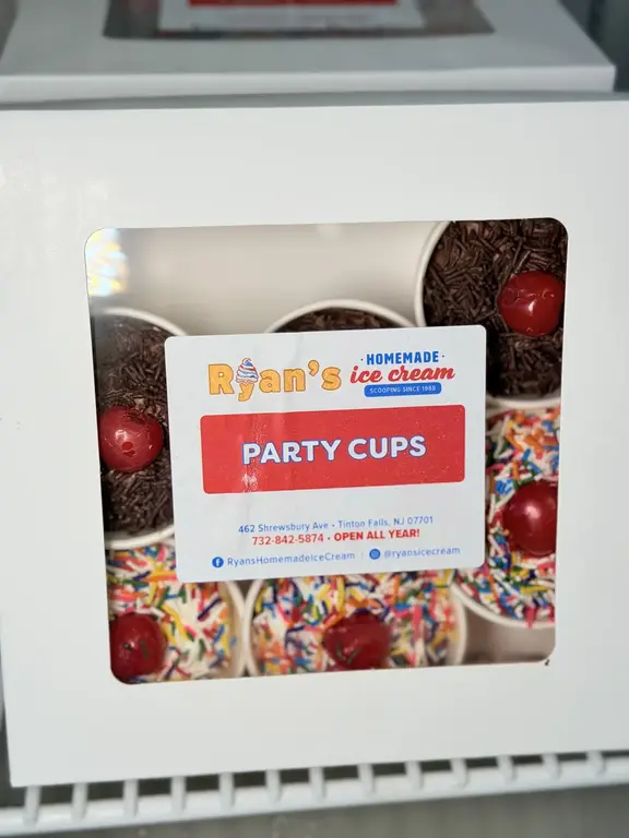 Boxed party cups to go from Ryan's Homemade Ice Cream in Tinton Falls NJ
