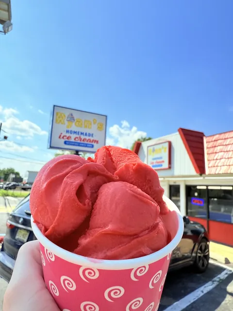 Bright red watermelon Italian ice in a cup at Ryan's Homemade Ice Cream in Hazlet NJ